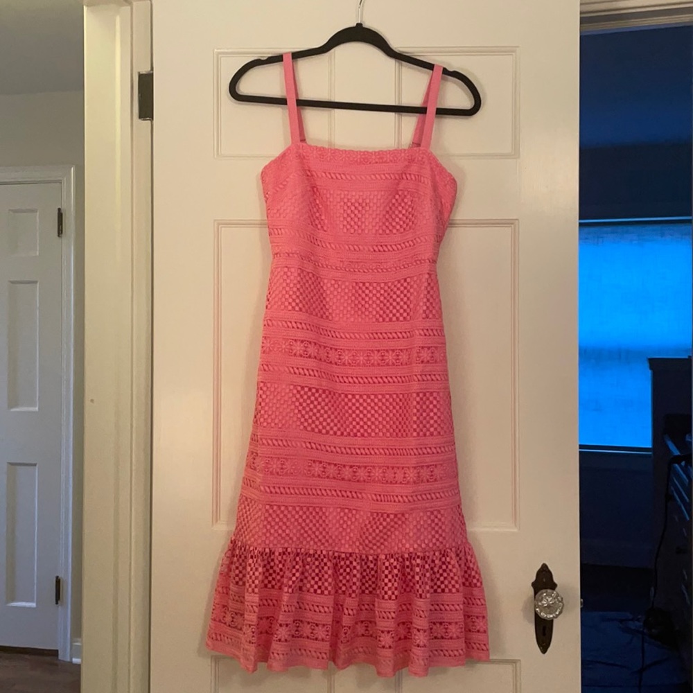 J. Crew size 0 lace midi dress in larkspur pink